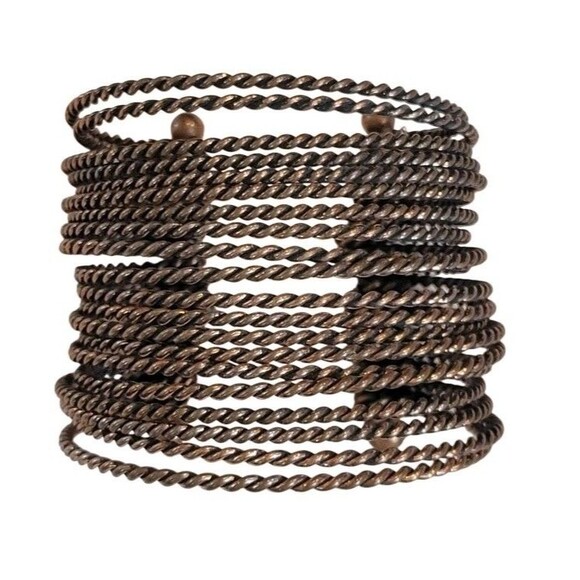 Antiqued Finish Copper Twisted Design Multi Layer Cuff Bracelet 2" Wide - Picture 2 of 4